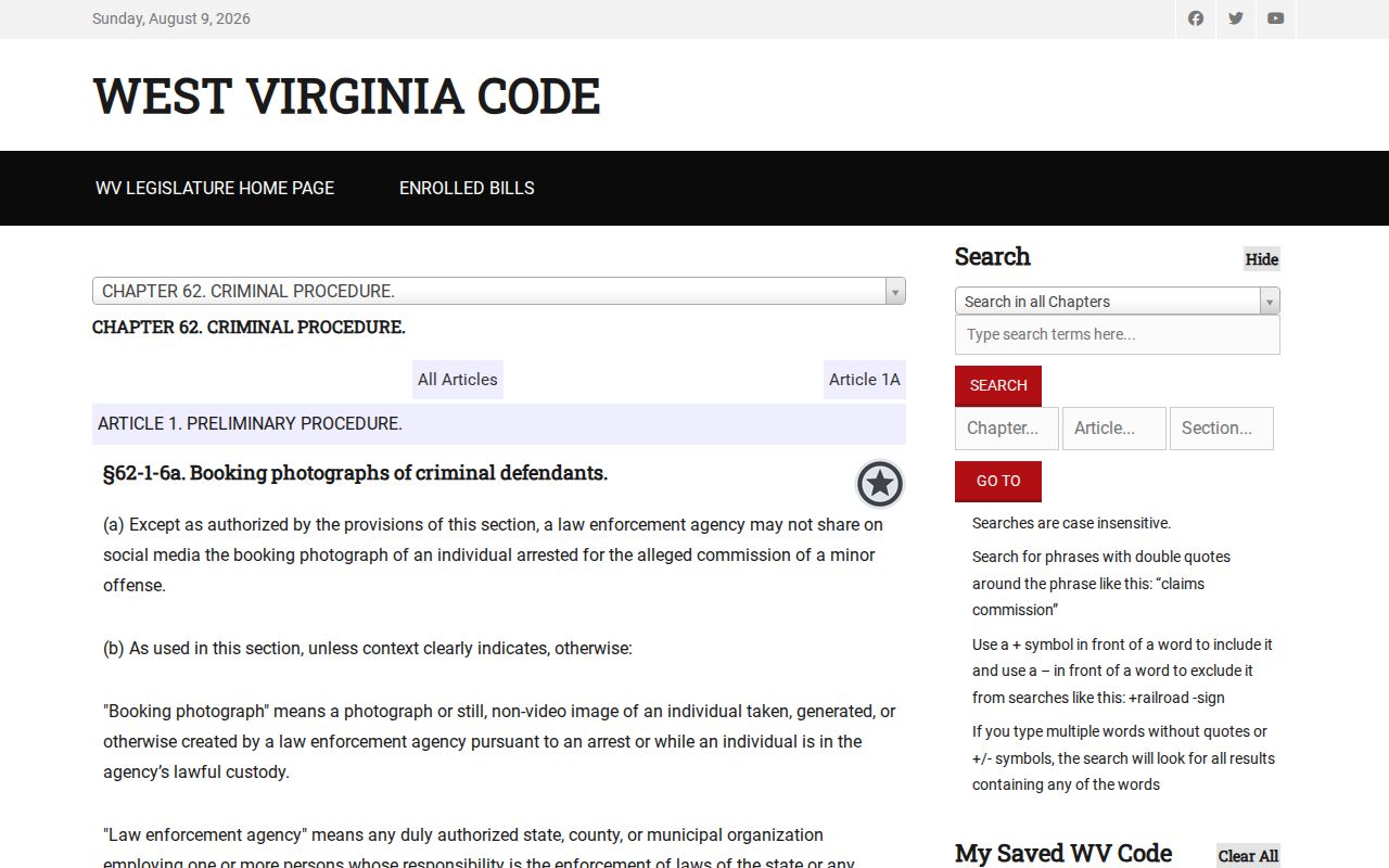 West Virginia social media removal law for Randolph County release mugshots