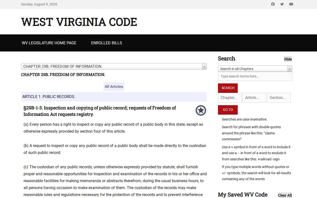 West Virginia FOIA procedure for Randolph County release mugshot requests