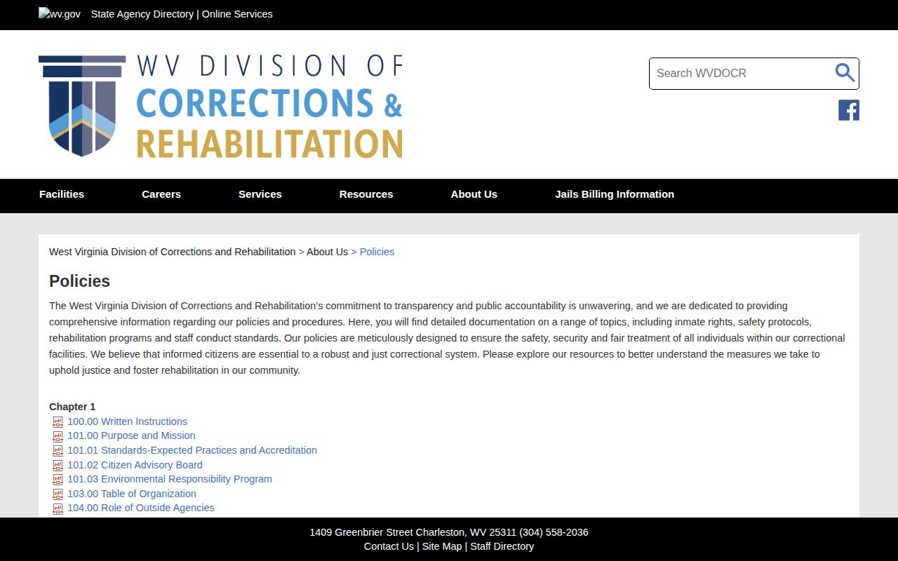 WVDCR policies supporting Randolph County booking photo and release records