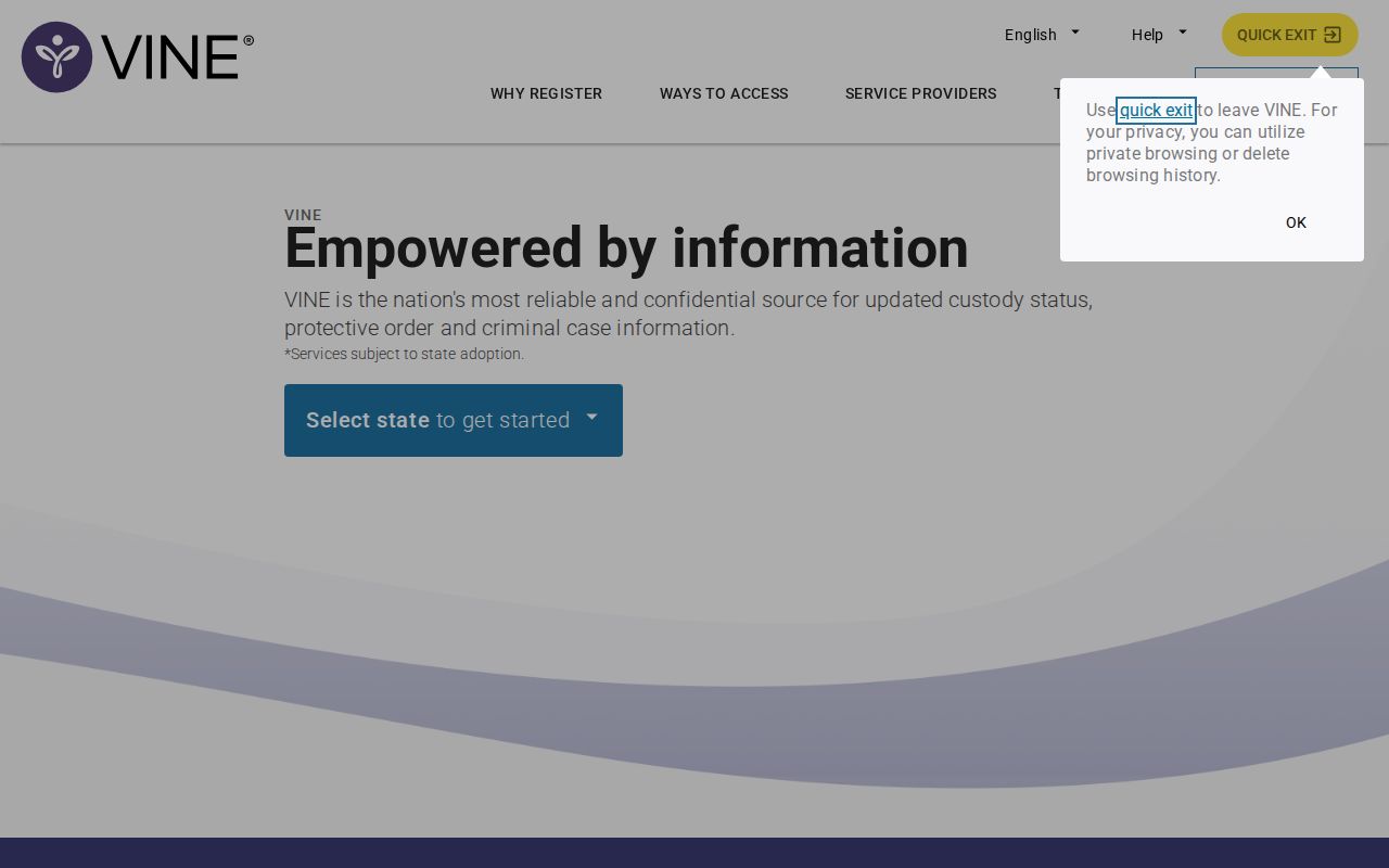 Randolph County VINELink inmate search and release notification interface